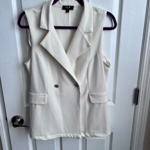 ABW by Lainy Cream Double Breasted Sleeveless Vest Blazer Jacket Size L